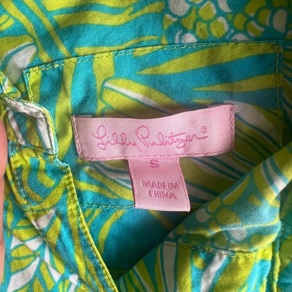 Lilly Pulitzer Green Blue Floral Button Down Shirt Women’s Size S - Picture 6 of 6